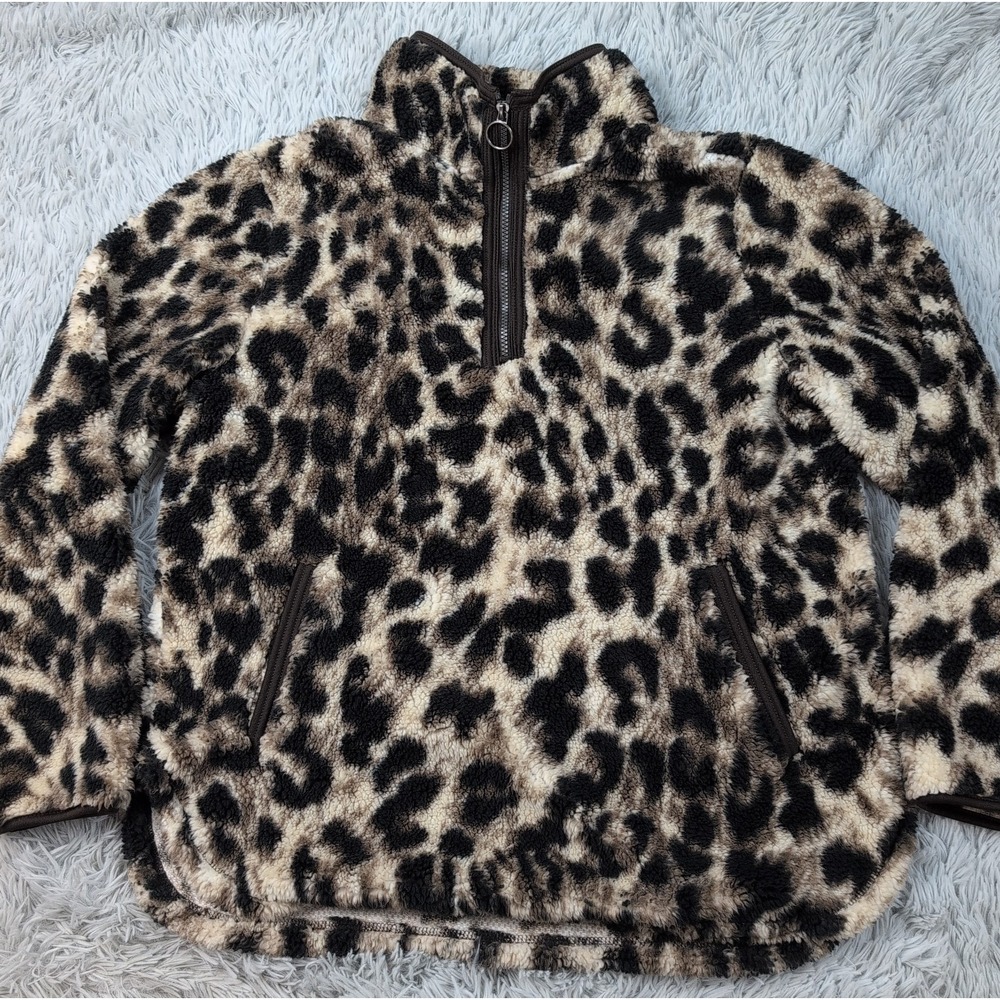 Cozy Sherpa Sweatshirt Womens XXL Animal Print Fleece Pockets Half Zip Soft